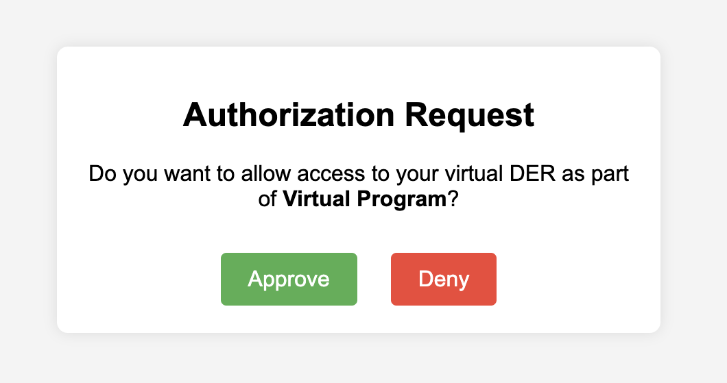 Screenshot of a virtual vendor authorization page showing a prompt to grant access with 'allow' and 'deny' buttons